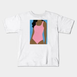 Pink Swimsuit Black Hair Kids T-Shirt